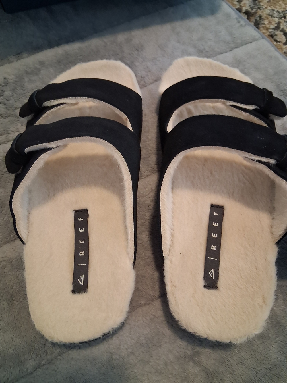 Reef OJAI TWO BaR CoZY Women's FLAT Blck BEIGE Sandals W/tags & Box